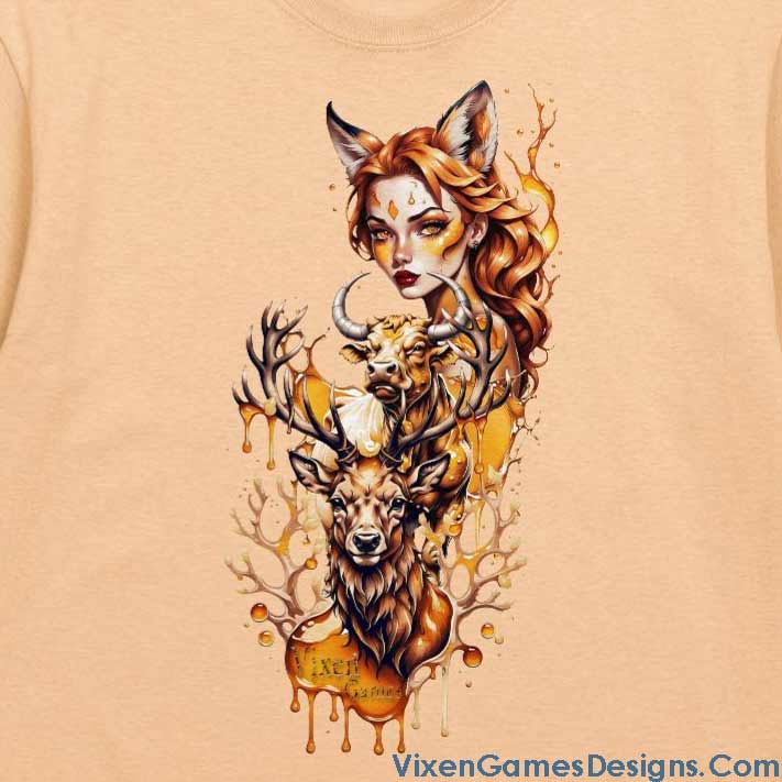 Vixen Stag and Bull Honey T-shirt